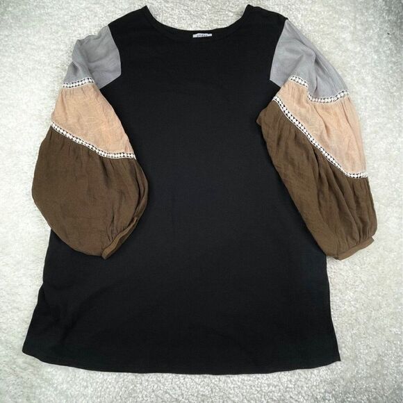 UMGEE Boho Black Balloon Sleeve Dress Pockets - Picture 3 of 8